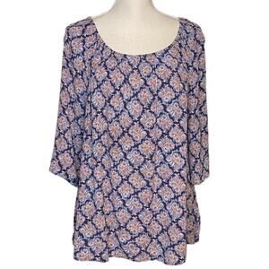 Daniel Rainn Blue & Orange Tunic with Elastic Neckline 2X